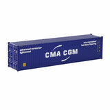 HO scale train model of blue CMA CGM shipping container
