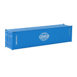 HO scale train model: blue Cosco Shipping container with logo