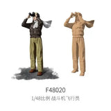 1/48 WWII fighter pilots model in brown jacket, olive pants, white scarf