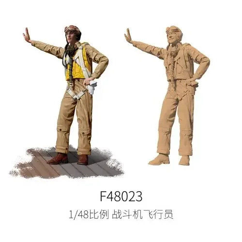 1/48 scale tan WWII fighter pilots in flight suits with yellow life vest