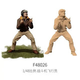 1/48 WWII fighter pilots figure in brown leather jacket, beige trousers, goggles, boots