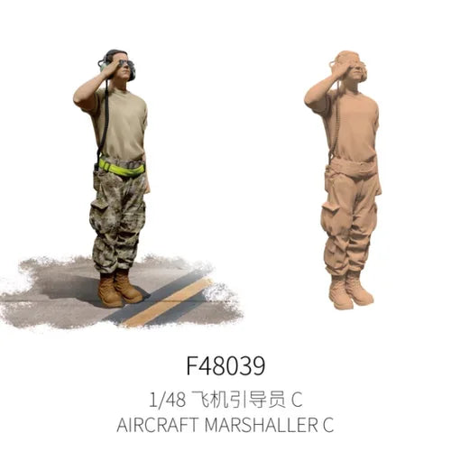 1/48 scale modern ground crew marshaller figure in tan uniform
