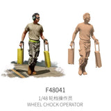 1/48 scale modern ground crew: tan uniform operator with headset, yellow tool cases