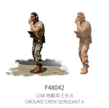 1/48 scale modern ground crew sergeant in tan uniform holding clipboard