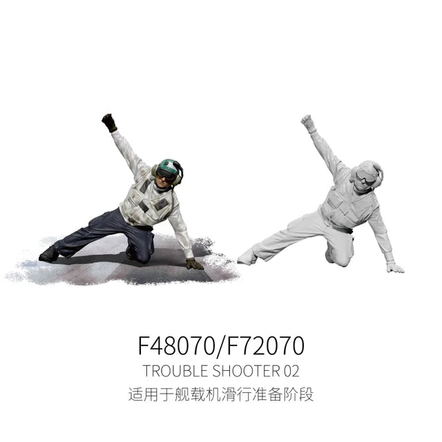 1/48 gray white fighter pilot flight deck crew model in dynamic pose
