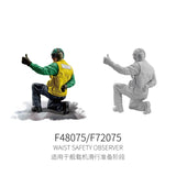 Yellow green safety observer kneeling flight deck crew figure with helmet vest gloves