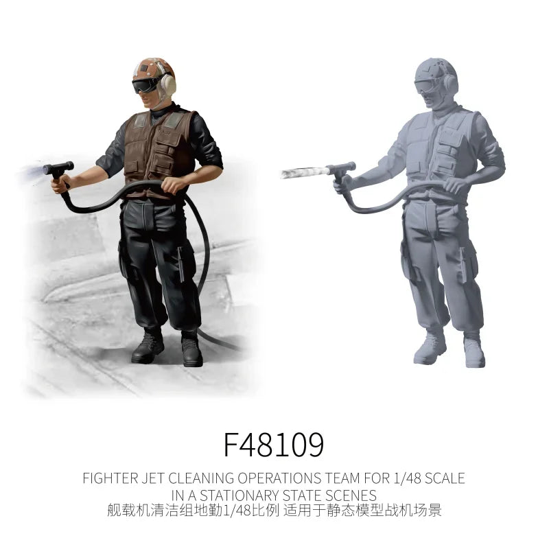 1/48 flight deck cleaning crew figure in tactical gear with helmet and hose