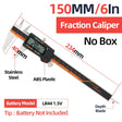 Digital vernier caliper with 150mm stainless steel jaws black and orange abs plastic frame for scale modeling