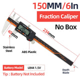 Digital vernier caliper with 150mm stainless steel jaws black and orange abs plastic frame for scale modeling