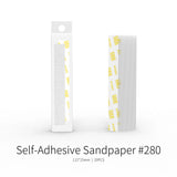 White self-adhesive sandpaper strips 280 grit in clear sleeve with yellow branding for sanding sticks grits x 20pcs bonus toy kit