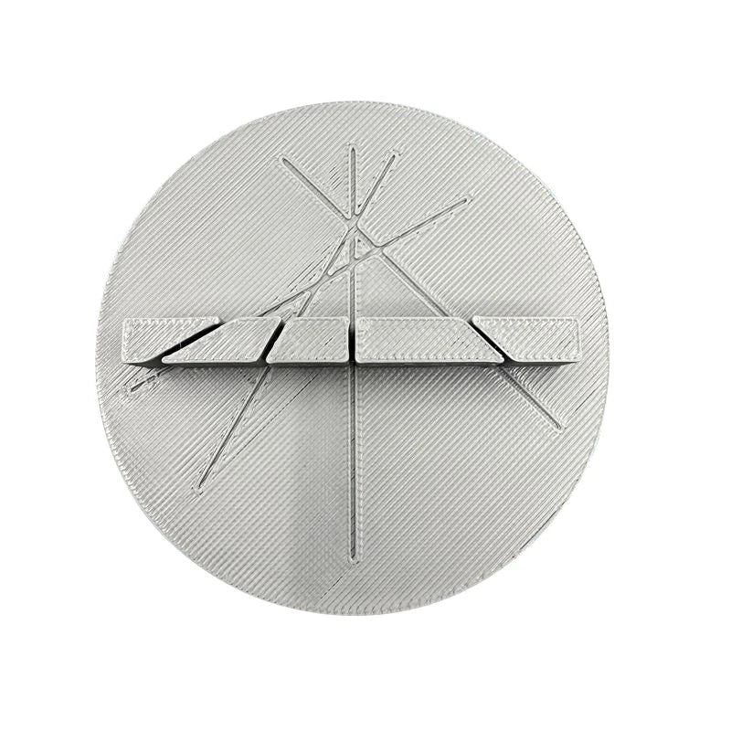 Silver 3D-printed precision hobby cutting aid clock with geometric texture