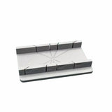 3D-printed cutting jig with gray plastic miter saw guide and 30 45 60 90 degree angles