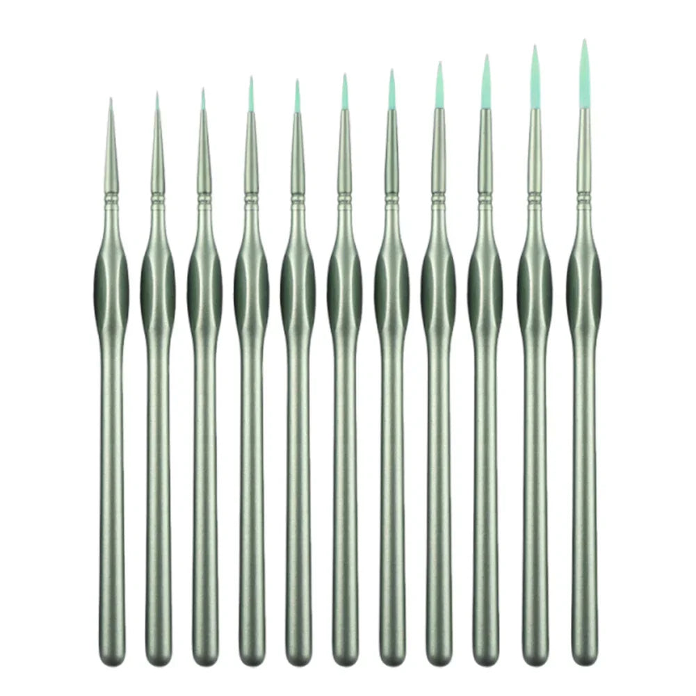 11pcs fine synthetic bristle brushes with silver handles and teal tips