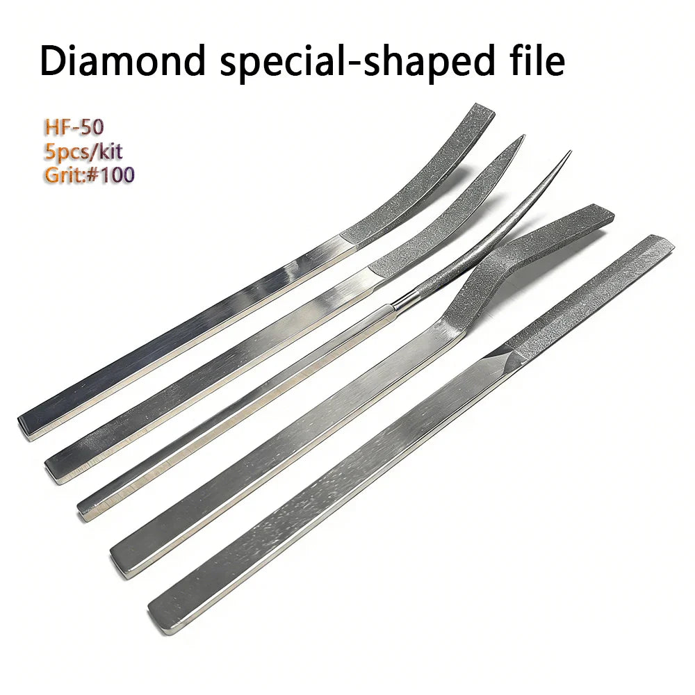 Set of five silver metal diamond abrasive special-shaped files hf-50 for scale modeling and model building tools