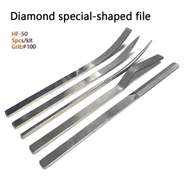Set of five silver metal diamond abrasive special-shaped files hf-50 for scale modeling and model building tools