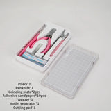 White plastic 7pcs basic model building tool set with pink-handled pliers penknife and precision hobby tools