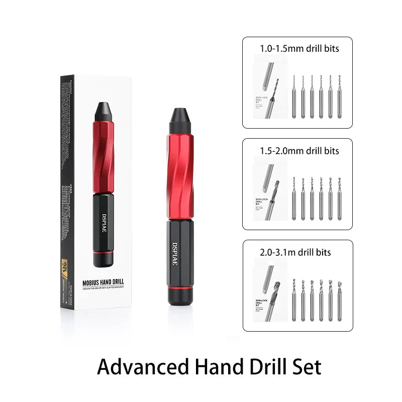 DSPIAE Mobius hand drill in red and black with twisted grip