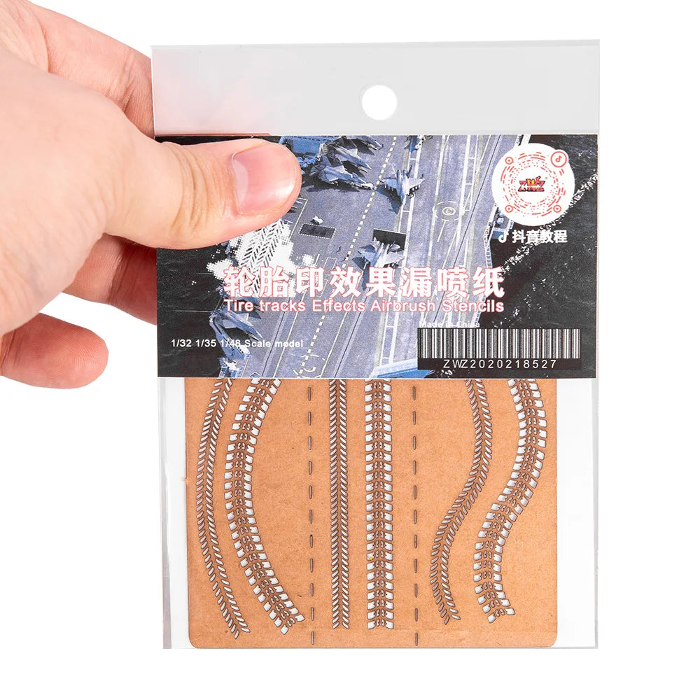 Brown leather-like tire track weathering effects stencils for 1:32 1:35 scale modeling tools