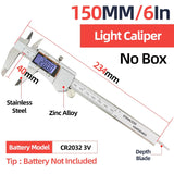 Silver digital vernier caliper with stainless steel and zinc alloy construction 150mm measuring range for scale modeling