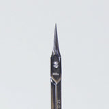 Front view of the D25 scissors blades with the pivot screw and slender tips