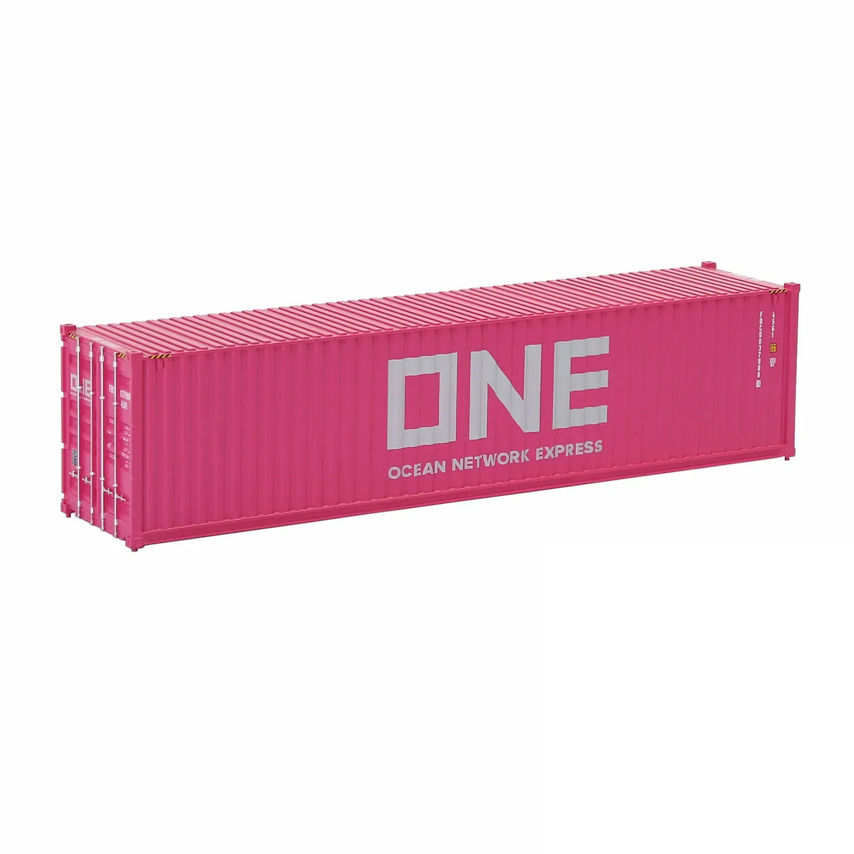 HO scale train model vibrant pink One Ocean Network Express shipping container