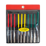 Kyanmo 10pcs diamond-coated mini files with colorful plastic handles in red yellow and green for scale modeling