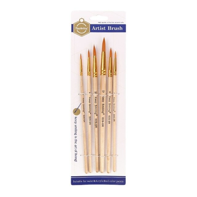 Set of 7 synthetic brushes set with wood handles and gold ferrules