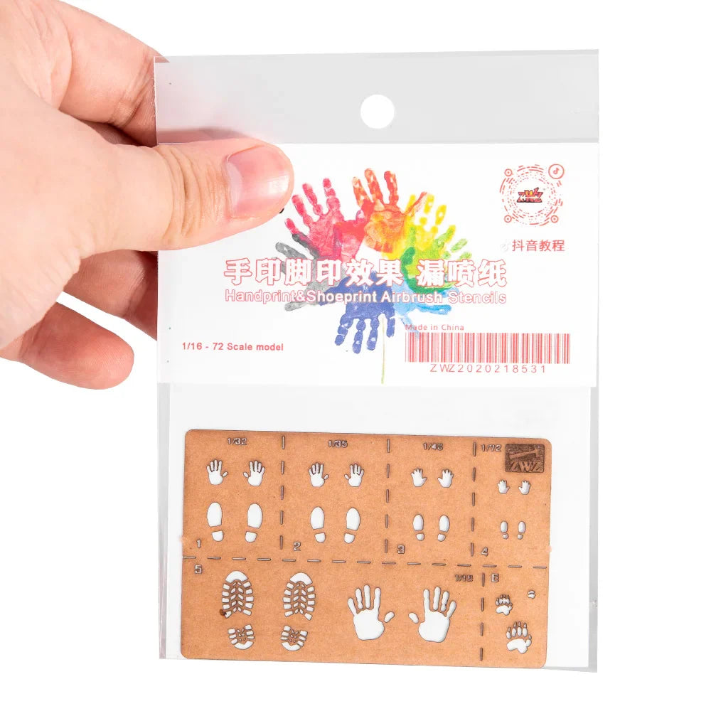 Brown handprint shoeprint weathering stencil for 1/16 scale model kits