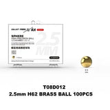 Gold 2.5mm H62 brass ball bearings for paint mixing in clear box, 100pcs