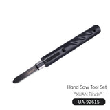 UStar stainless steel model hand saw with black serrated blade and grip