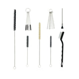 Professional airbrush cleaning kit with stainless steel and black plastic brushes