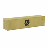 HO scale train model beige MSC shipping container with Mediterranean Shipping Co. logo