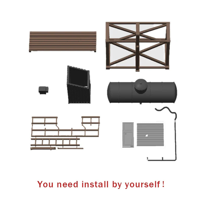 Black cylindrical ho scale 1:87 storage tank kit with domed top and attached pipe for model storage tank use