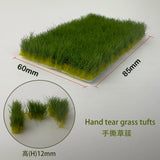 12mm static grass tufts: green hand-tear grass, 60mm x 85mm, 12mm height