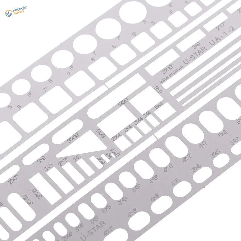 Silver metallic U-Star UA-1-2 shapes engraving template with precise cutouts