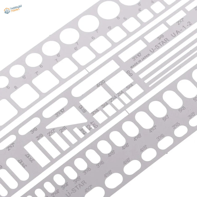 Silver metallic U-Star UA-1-2 shapes engraving template with precise cutouts