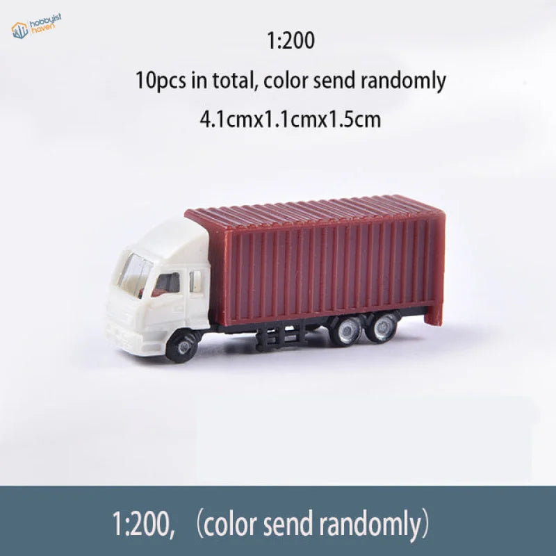 Red and white 1:200 scale model container truck for scale railway modeling