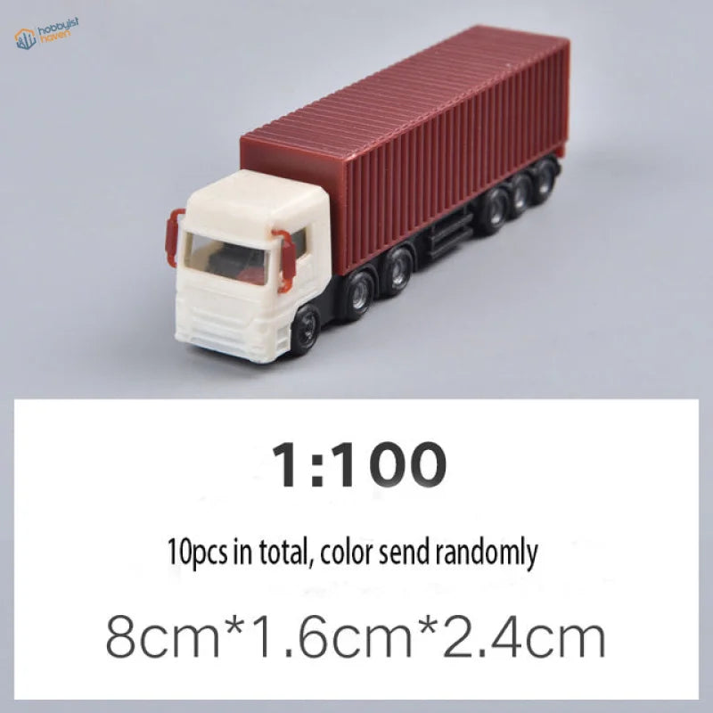 1:100 scale toy semi-truck for scale railway modeling, white cab red container