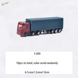 Red and teal 1:200 scale toy semi-truck for scale railway modeling