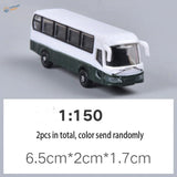 White and dark green 1:150 scale miniature bus for scale railway modeling