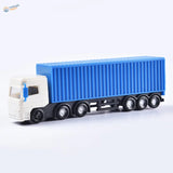 Blue and white toy semi-truck for scale railway modeling, 1:75 to 1:200 scale