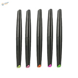Five sleek black water-based fluorescent pens with colorful tips