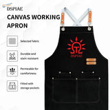 Water-resistant black canvas apron with red logo, tan leather accents for scale modeling tools