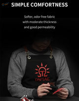Water-resistant canvas apron by dspiae with red sunburst logo