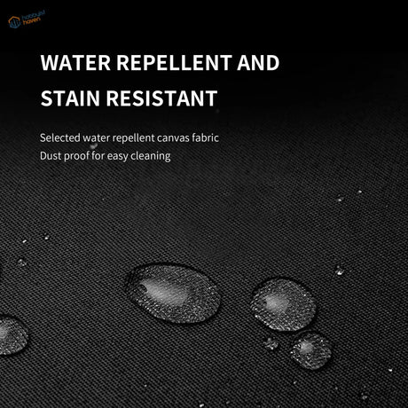Water-resistant canvas apron with black textured fabric repelling droplets