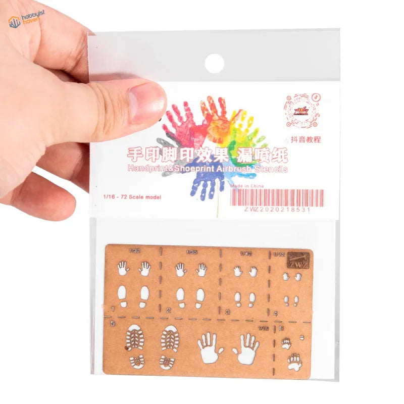 Brown handprint shoeprint weathering stencil for 1/16 scale model kits