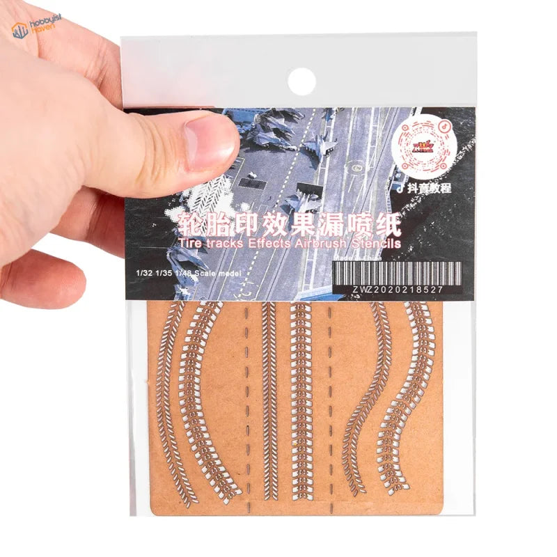 Brown leather-like tire track weathering effects stencils for 1:32 1:35 scale modeling tools