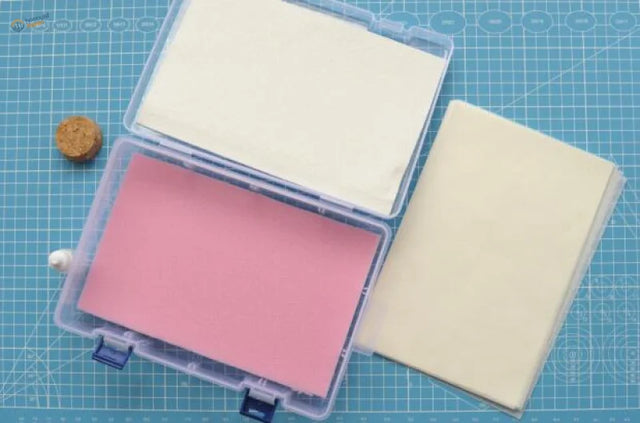 Pink and cream wet palette stamp pads in clear case for scale modeling