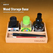 Wood base for panel liner paint holding bottles and brushes, scale modeling tools