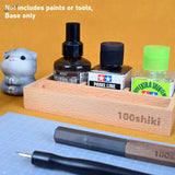 Light brown wood base organizer with 100shiki label for panel liner scale modeling tools
